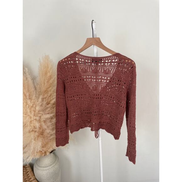 Lulus Only Yours Crochet Ruched Cinch Front Top Size Small Mauve Long Sleeve - Picture 7 of 8